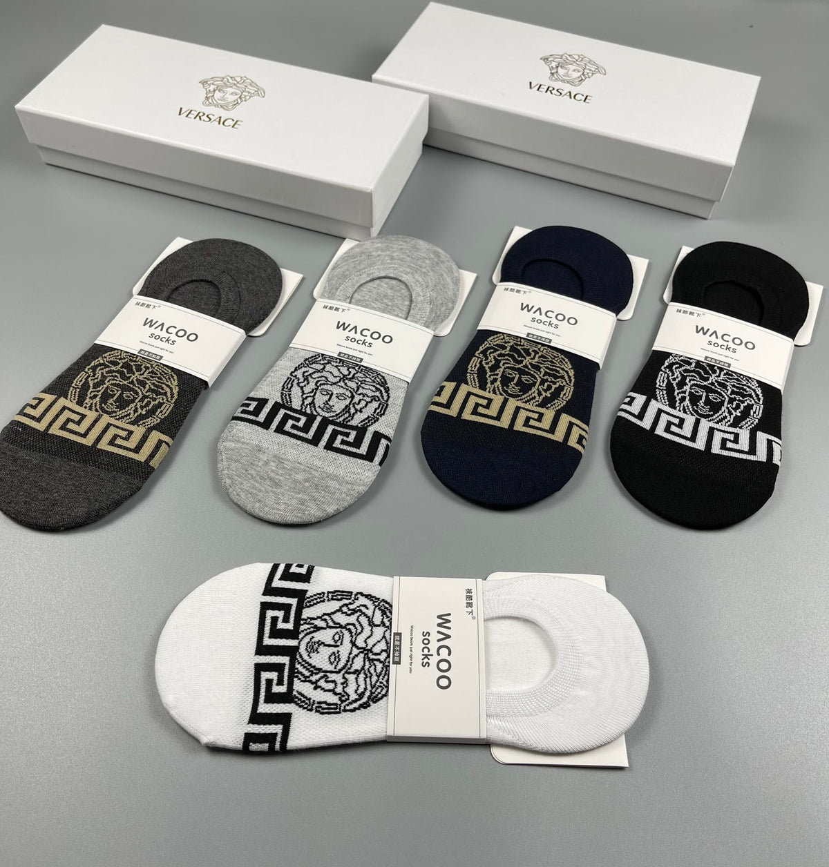 Versace Greek-Key Graphics No-Show Socks - 5-Pair Set