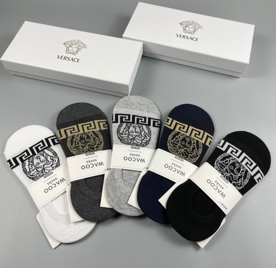 Versace Greek-Key Graphics No-Show Socks - 5-Pair Set