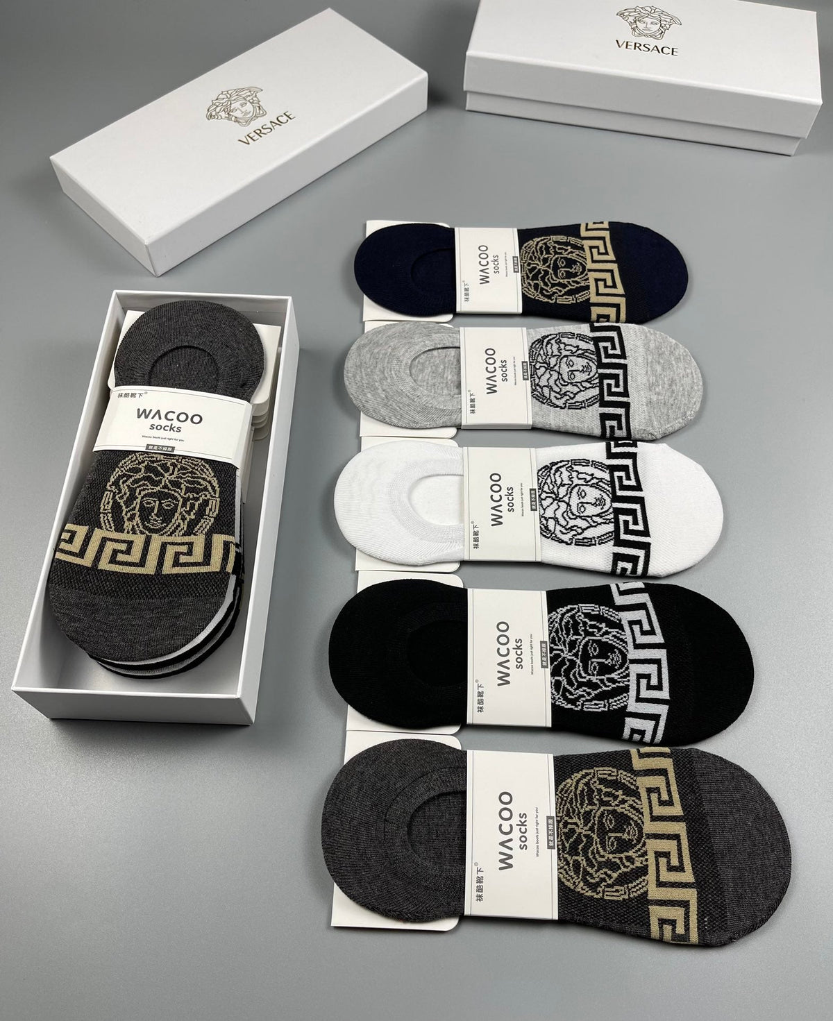 Versace Greek-Key Graphics No-Show Socks - 5-Pair Set