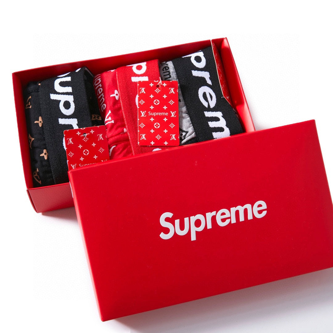 Louis Vuitton x Supreme Cotton Visible Colour, Waistband And Emblem Details Men's Boxer Briefs - 3-Piece Box
