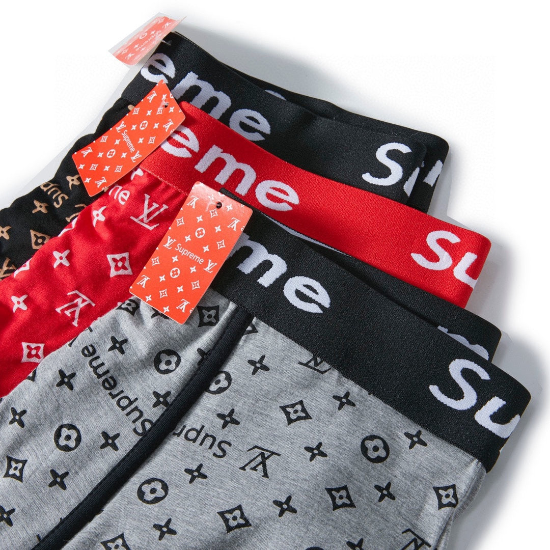 Louis Vuitton x Supreme Cotton Visible Colour, Waistband And Emblem Details Men's Boxer Briefs - 3-Piece Box