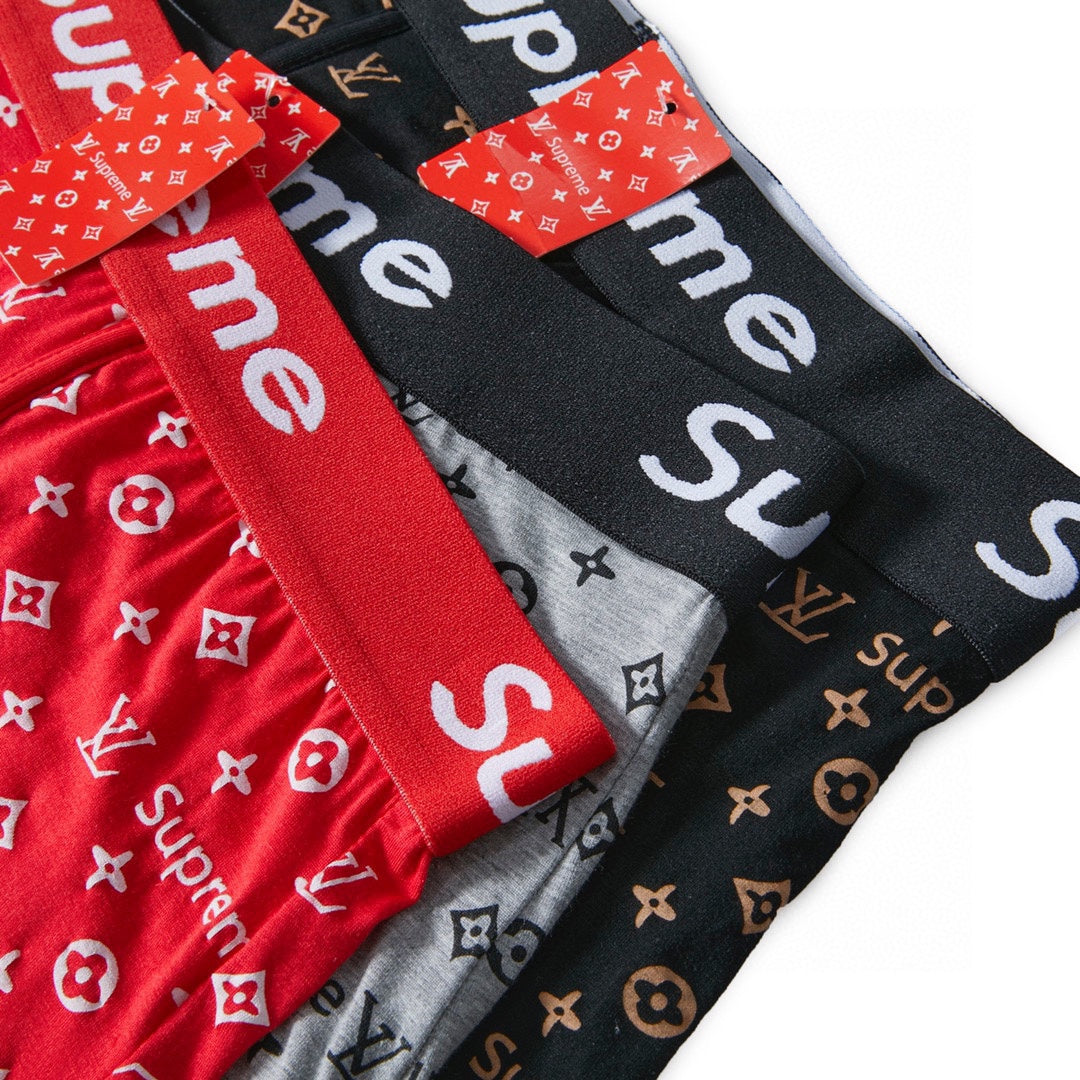 Louis Vuitton x Supreme Cotton Visible Colour, Waistband And Emblem Details Men's Boxer Briefs - 3-Piece Box
