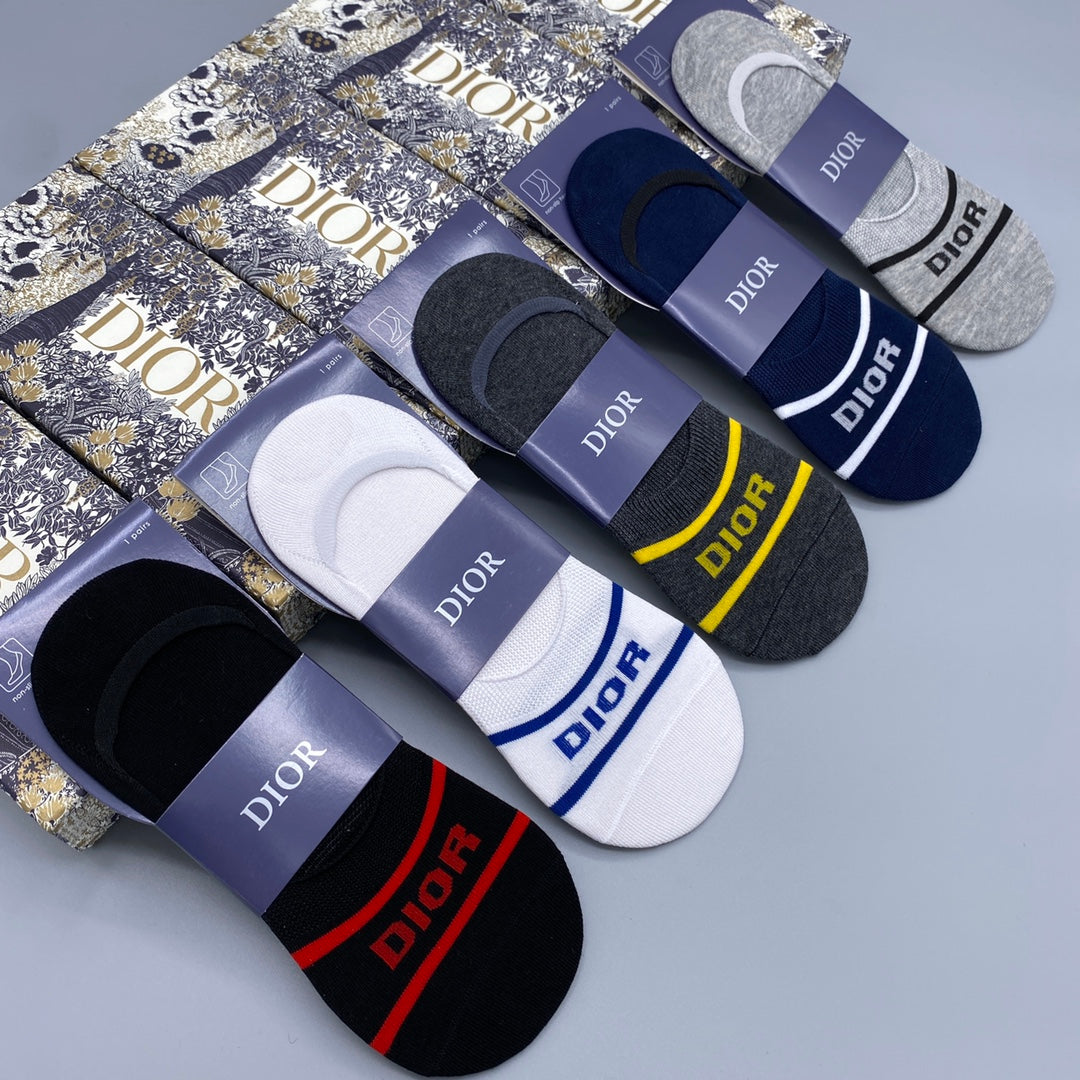 Dior Cotton Visible Cuff, Colour And Emblem Details No-Show Socks - 5-Pair Set