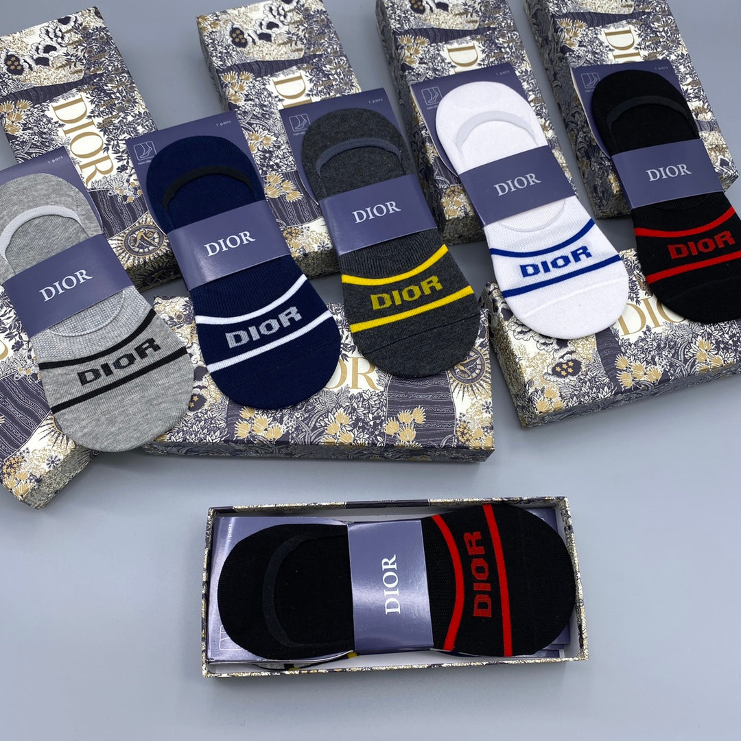 Dior Cotton Visible Cuff, Colour And Emblem Details No-Show Socks - 5-Pair Set