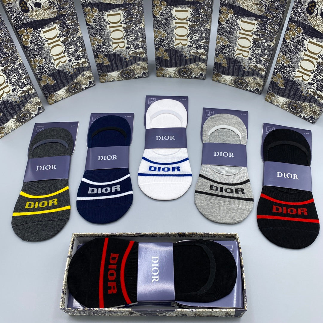 Dior Cotton Visible Cuff, Colour And Emblem Details No-Show Socks - 5-Pair Set