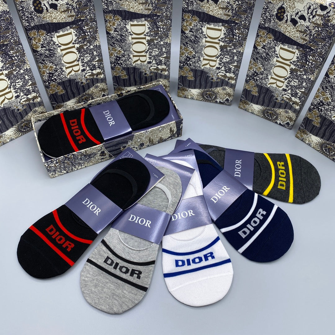 Dior Cotton Visible Cuff, Colour And Emblem Details No-Show Socks - 5-Pair Set