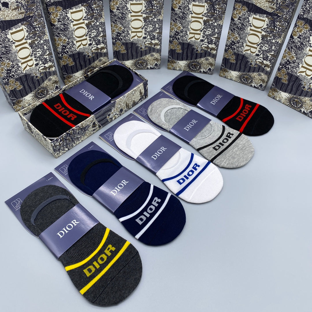 Dior Cotton Visible Cuff, Colour And Emblem Details No-Show Socks - 5-Pair Set