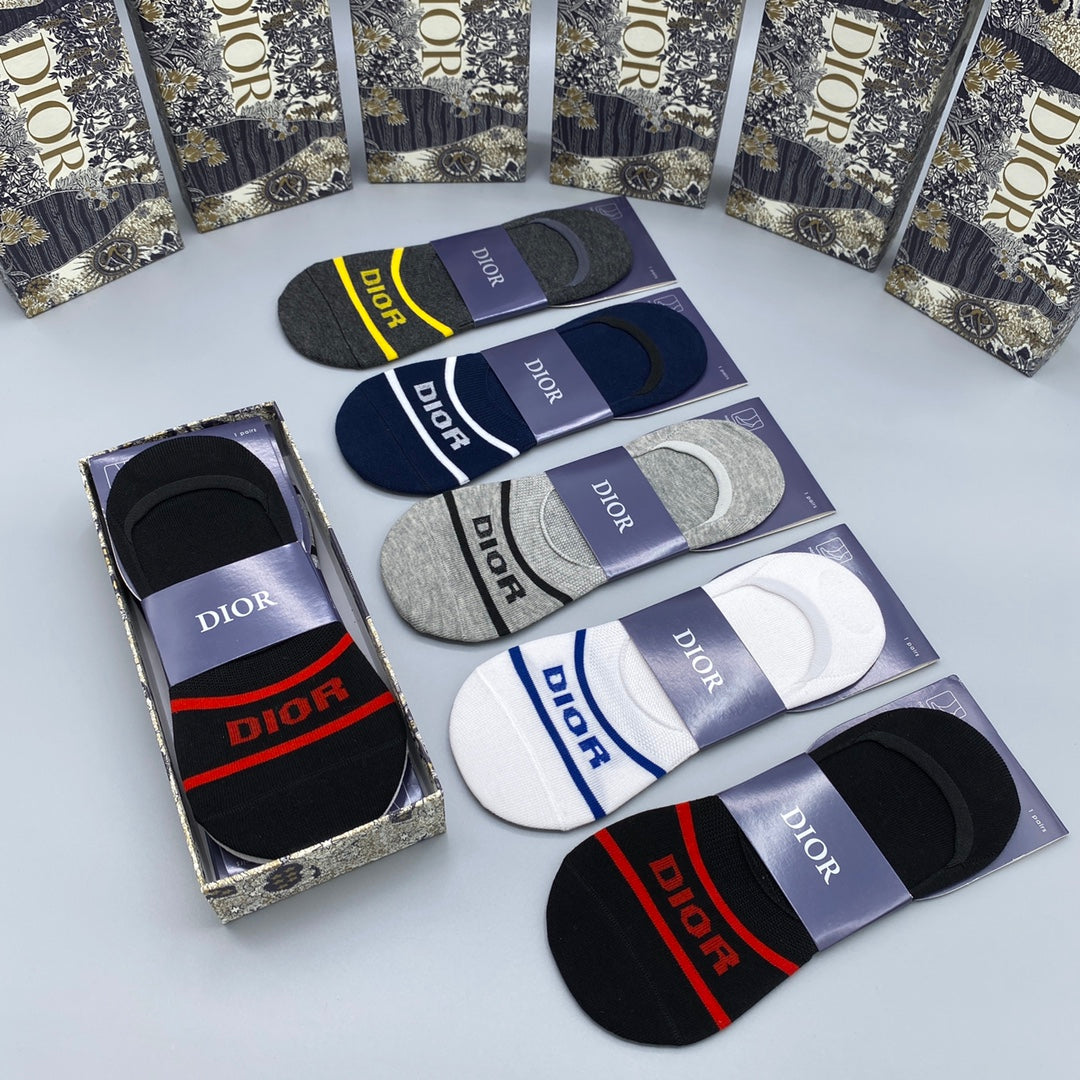 Dior Cotton Visible Cuff, Colour And Emblem Details No-Show Socks - 5-Pair Set