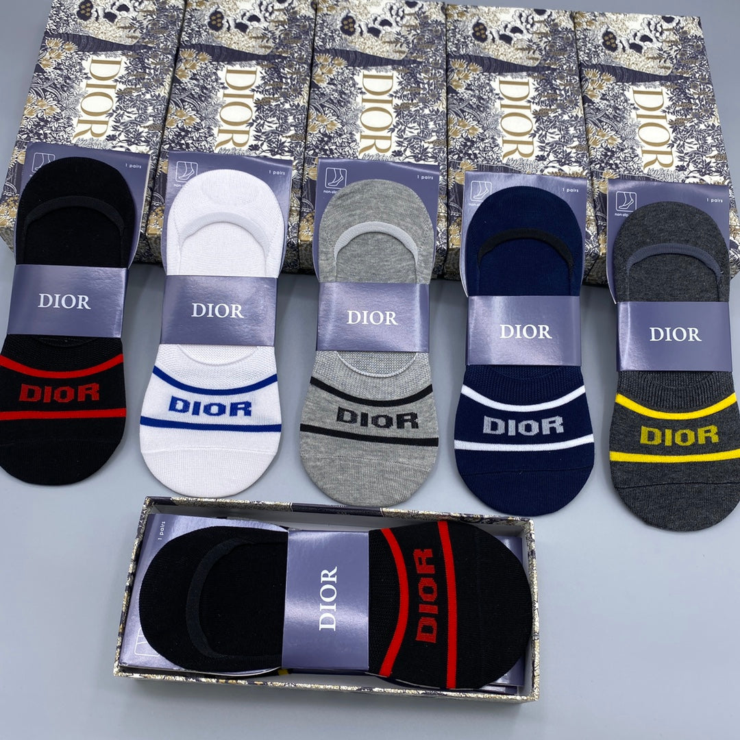Dior Cotton Visible Cuff, Colour And Emblem Details No-Show Socks - 5-Pair Set