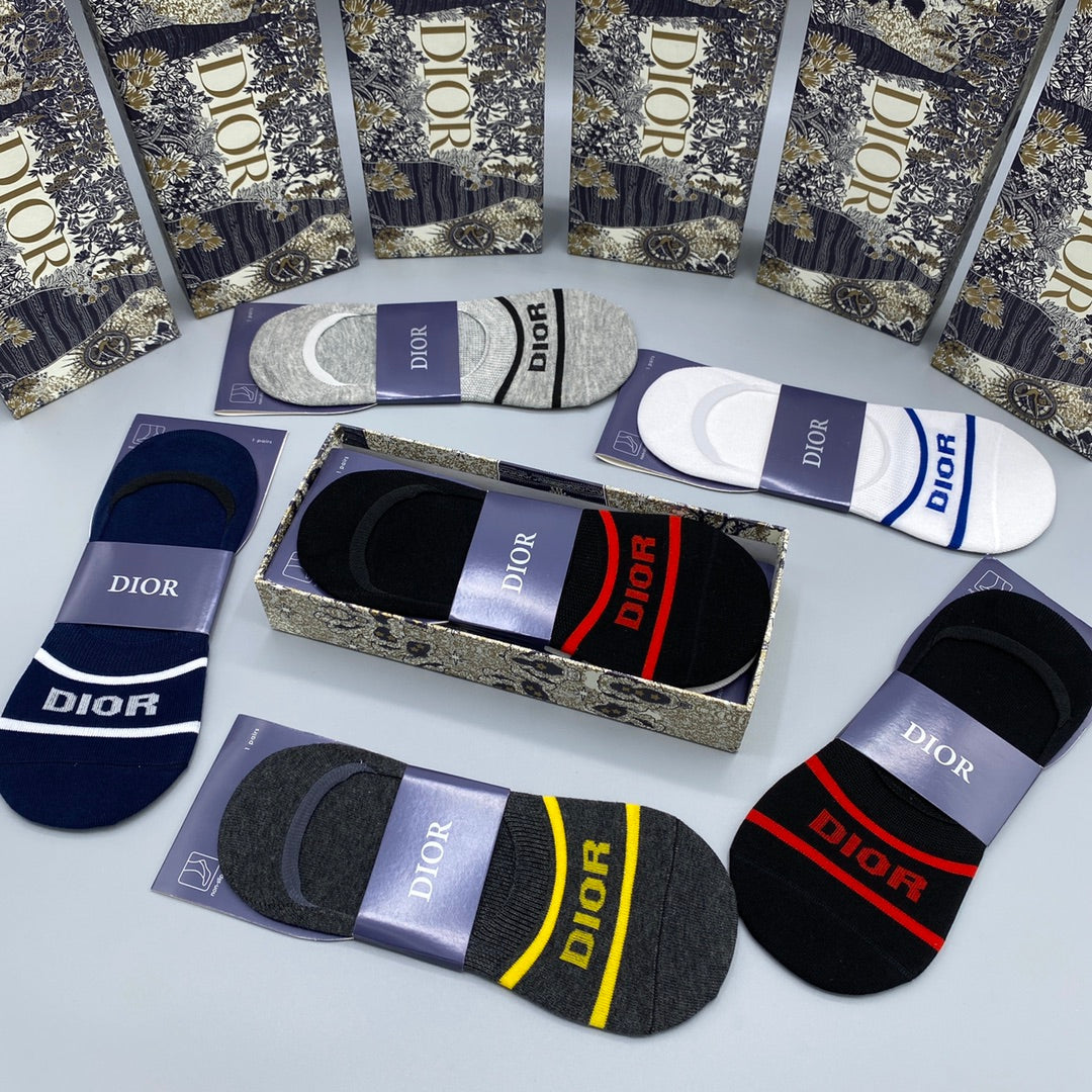 Dior Cotton Visible Cuff, Colour And Emblem Details No-Show Socks - 5-Pair Set
