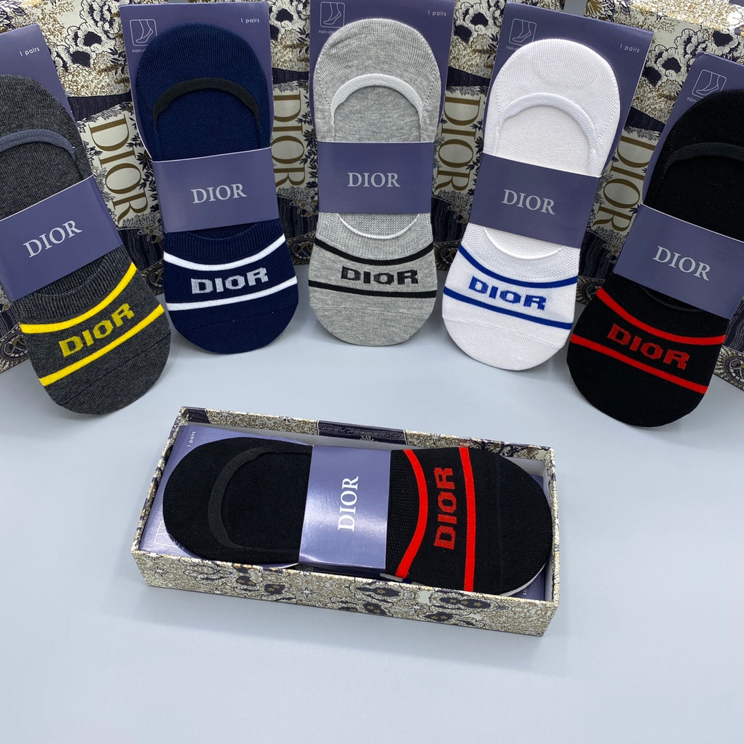 Dior Cotton Visible Cuff, Colour And Emblem Details No-Show Socks - 5-Pair Set