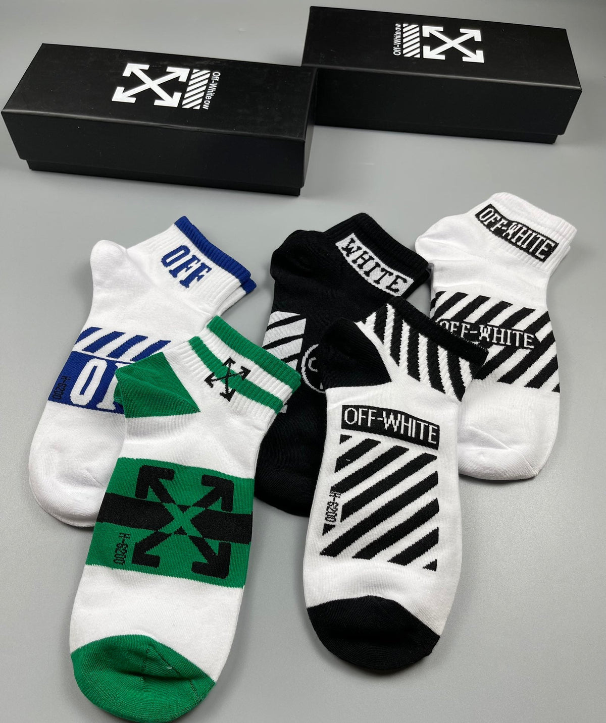 Off-White Diagonal Graphic Details Ankle Socks - 5-Pair Set