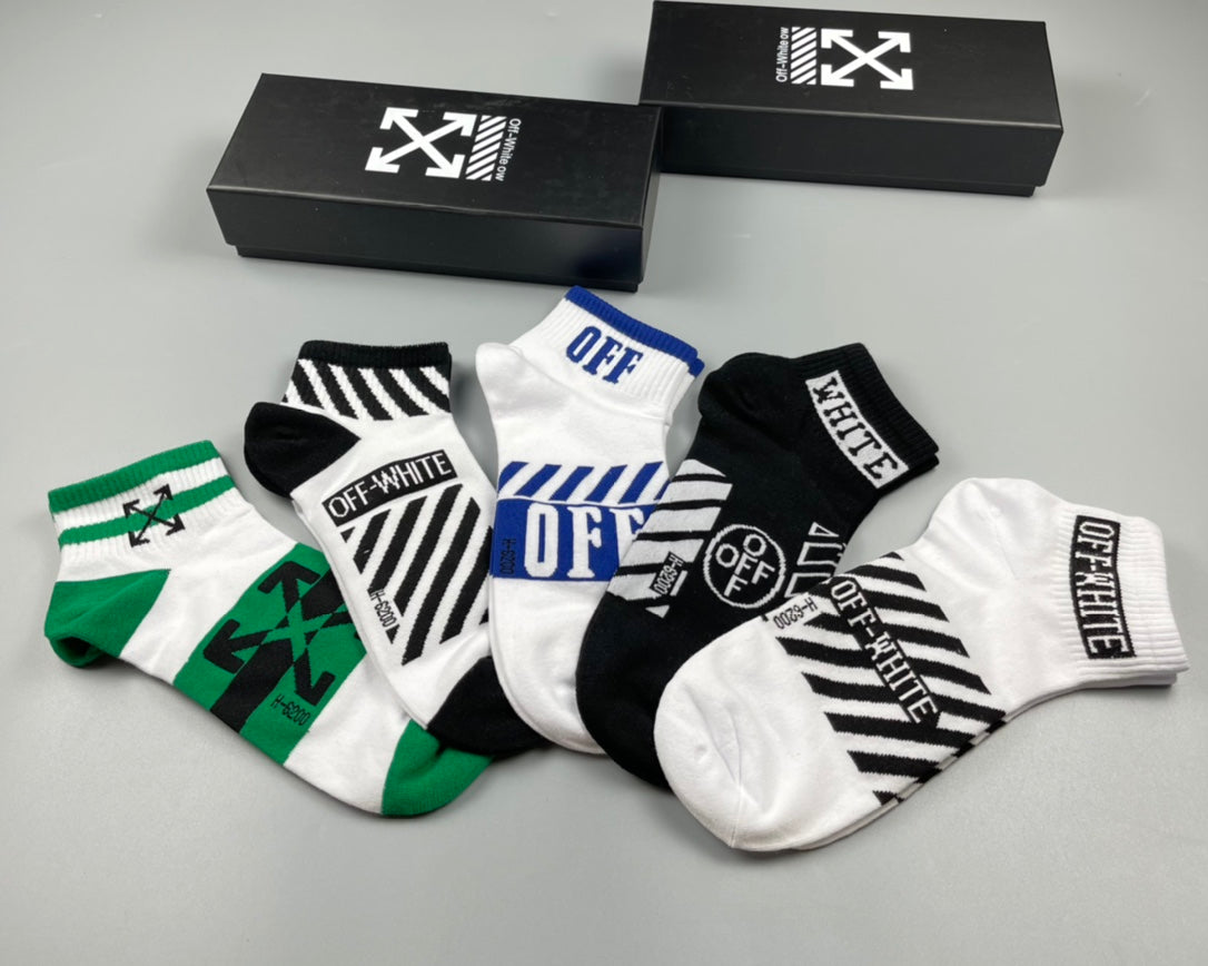 Off-White Diagonal Graphic Details Ankle Socks - 5-Pair Set