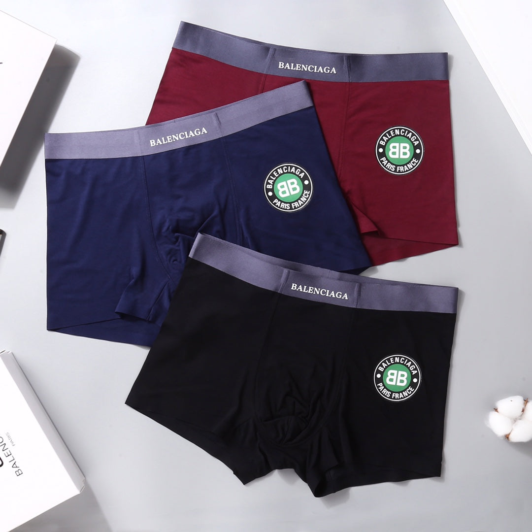 Balenciaga Visible Colour, Waistband And Emblem Details Men's Boxer Briefs - 3-Piece Box