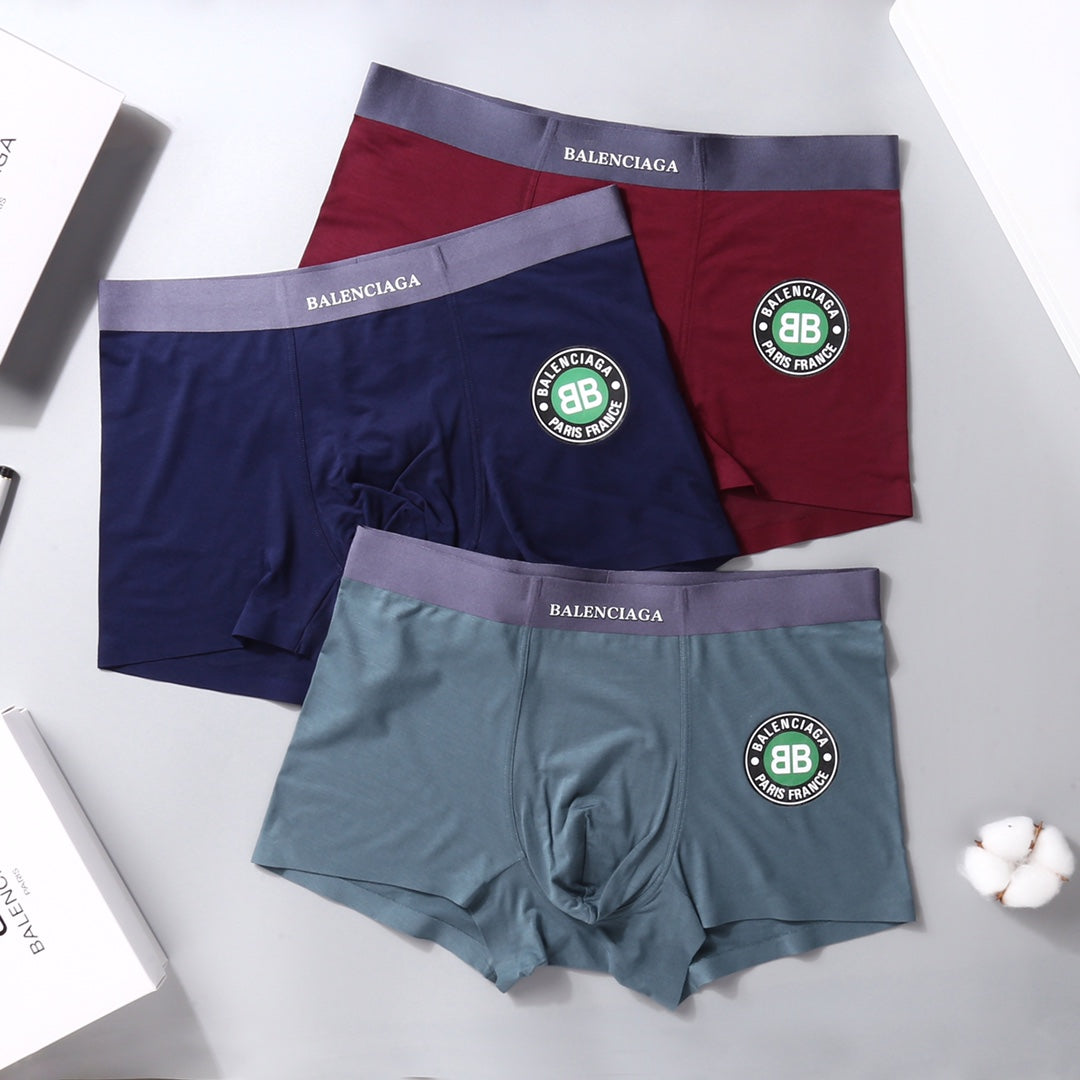 Balenciaga Visible Colour, Waistband And Emblem Details Men's Boxer Briefs - 3-Piece Box