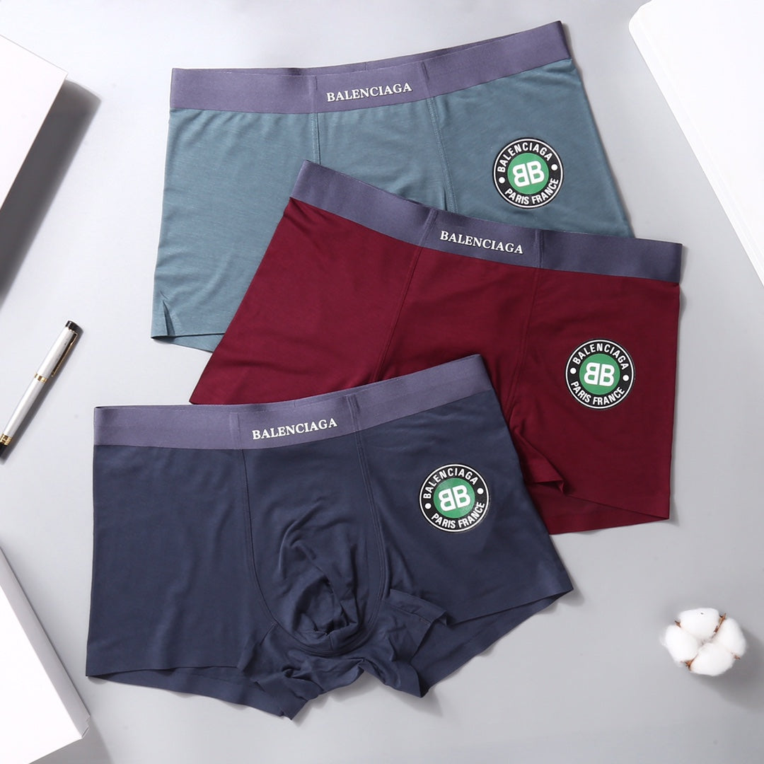 Balenciaga Visible Colour, Waistband And Emblem Details Men's Boxer Briefs - 3-Piece Box