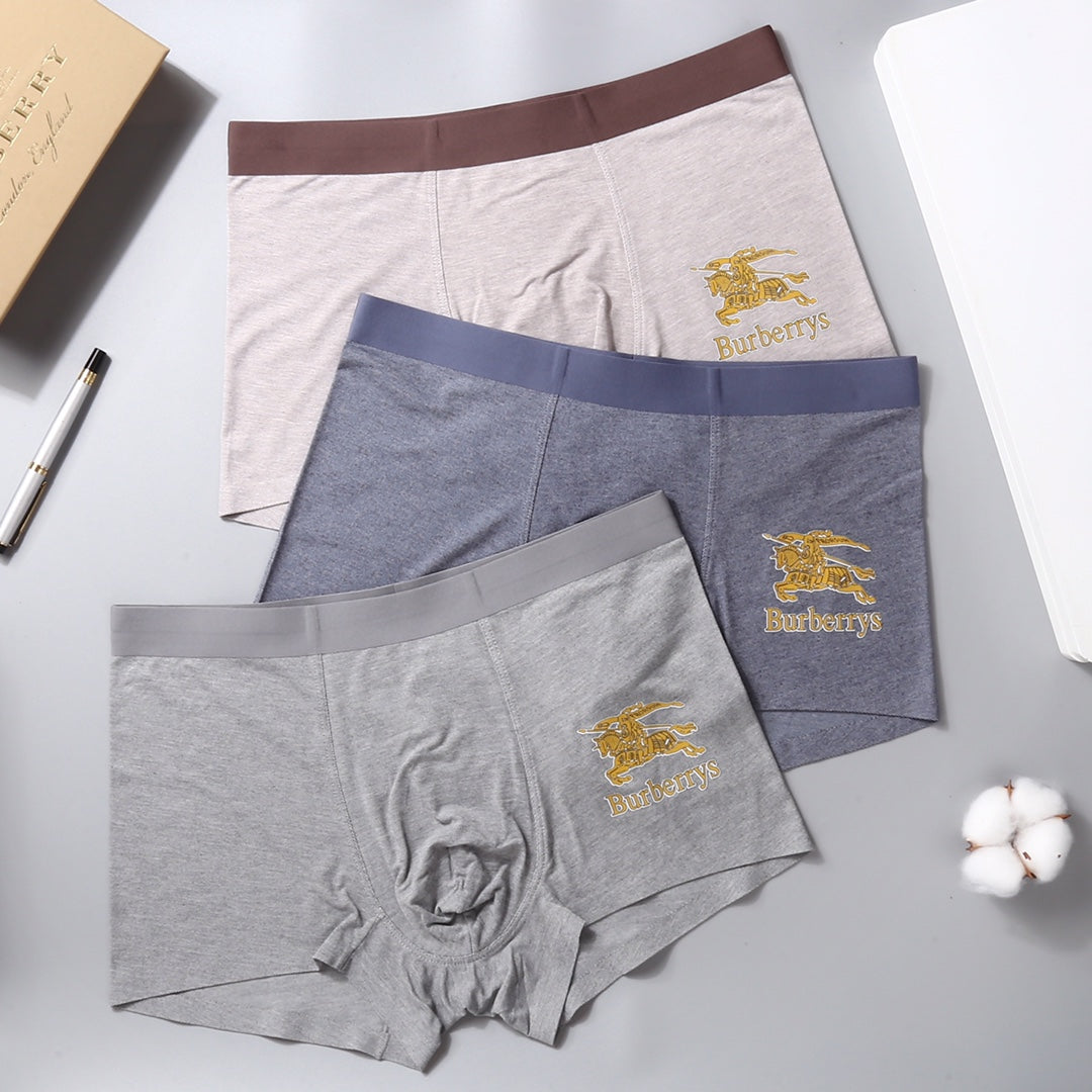 Burberry Visible Waistband, Colour And Emblem Details Men's Boxer Briefs - 3-Piece Box
