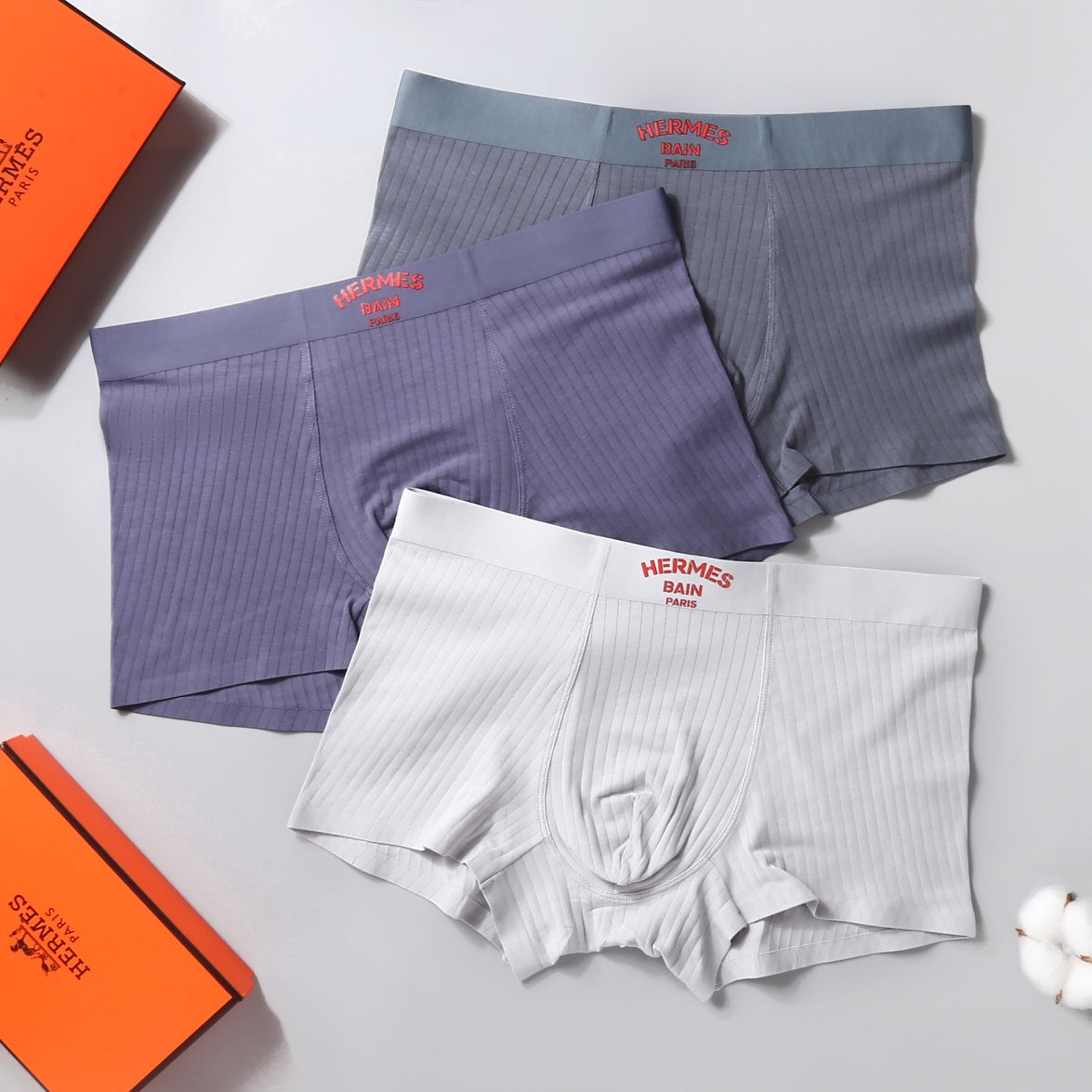 Hermes Cotton Blend Boxer Briefs - 3-Piece Box
