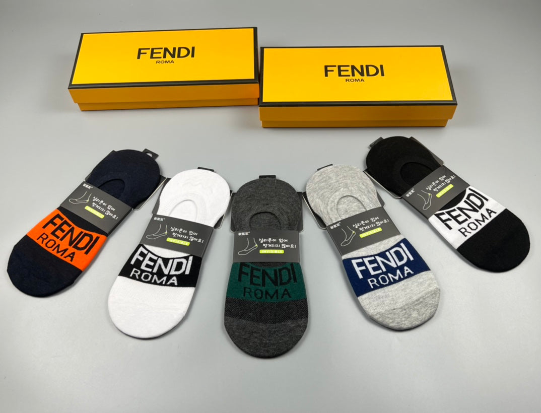 Fendi Bold Wordmarks No-Show Socks - 5-Pair Set