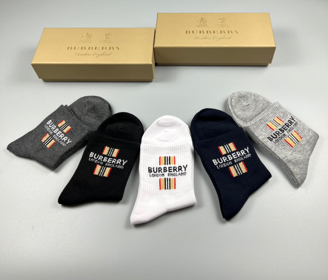 Burberry Check-Inspired Letter Graphics Crew Socks - 5-Pair Set