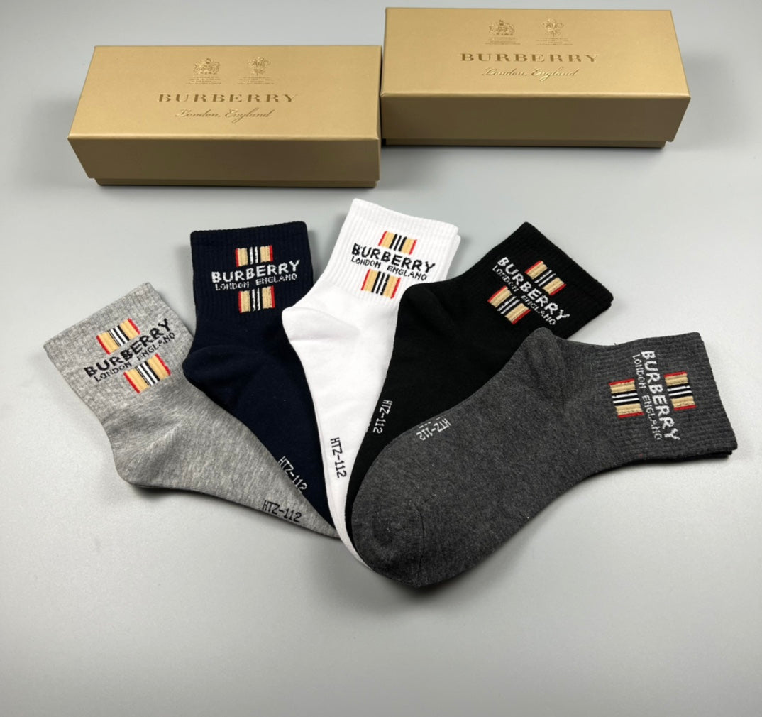 Burberry Small Check-Inspired Panels Crew Socks - 5-Pair Set