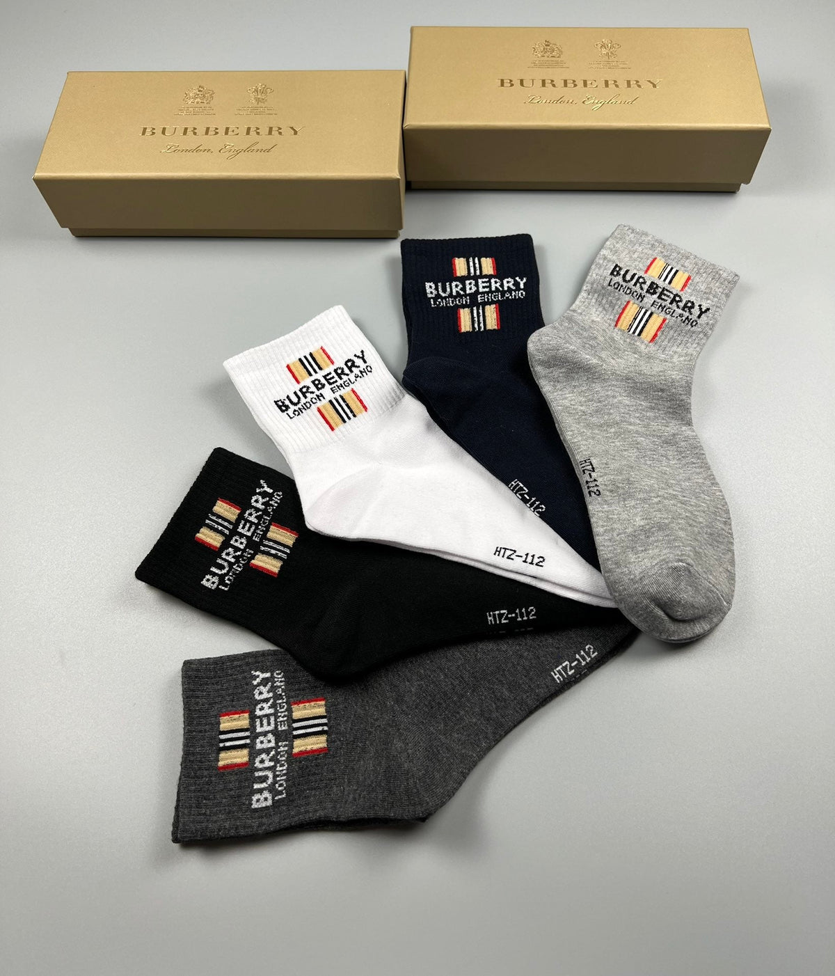Burberry Check-Inspired Logo Panels Ankle Socks - 5-Pair Set
