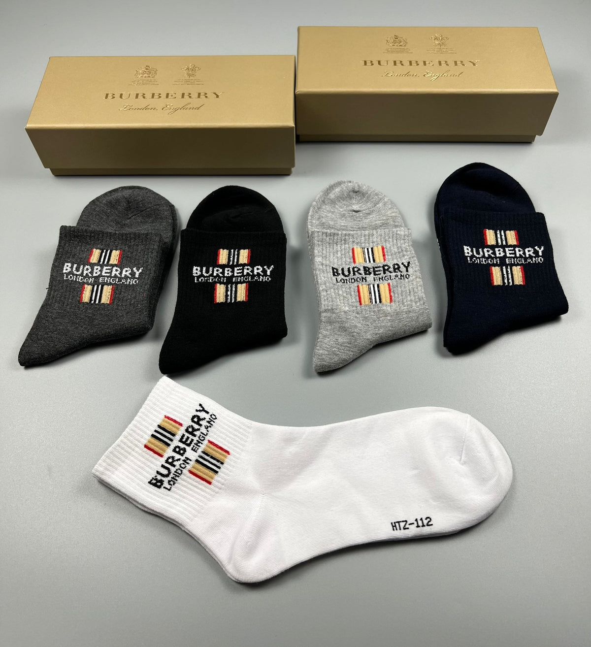 Burberry Check-Inspired Logo Panels Ankle Socks - 5-Pair Set