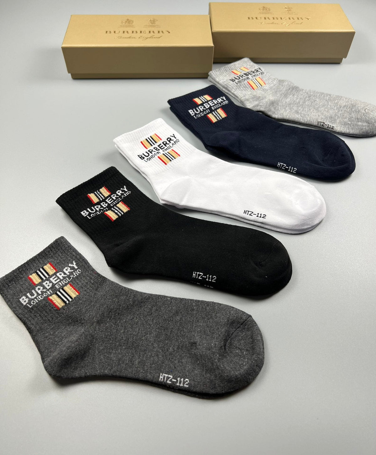 Burberry Small Check-Inspired Panels Crew Socks - 5-Pair Set