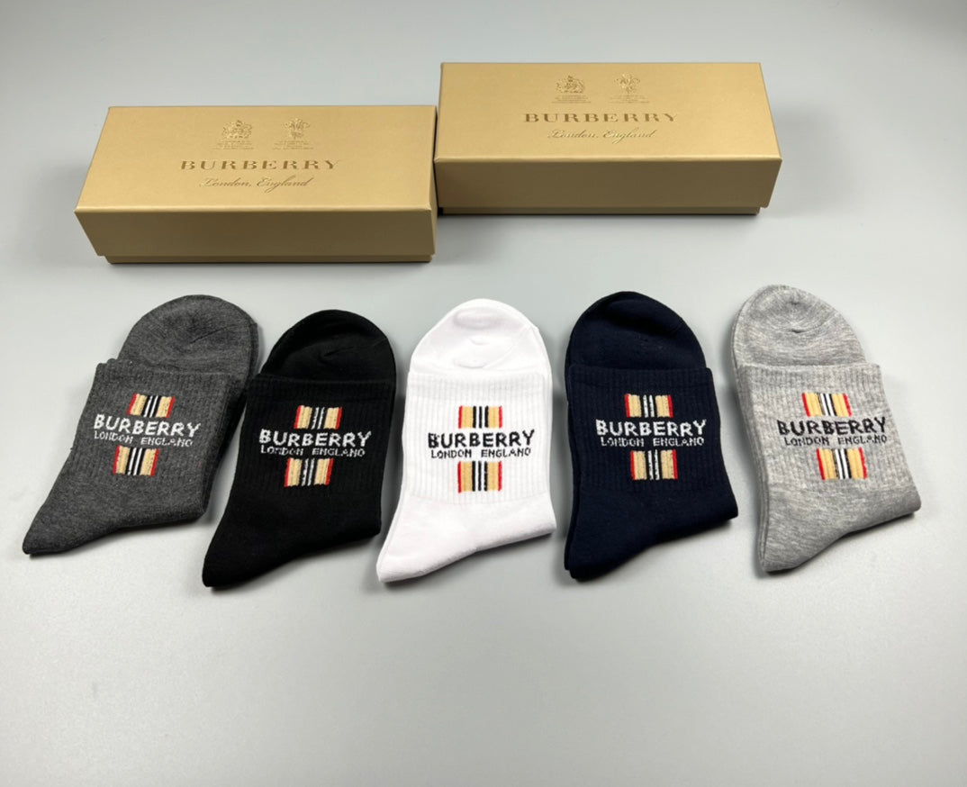 Burberry Small Check-Inspired Panels Crew Socks - 5-Pair Set