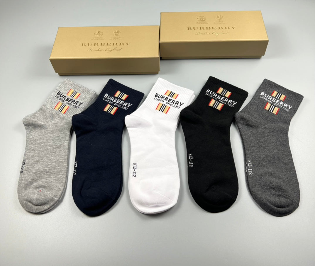 Burberry Check-Inspired Logo Panels Ankle Socks - 5-Pair Set