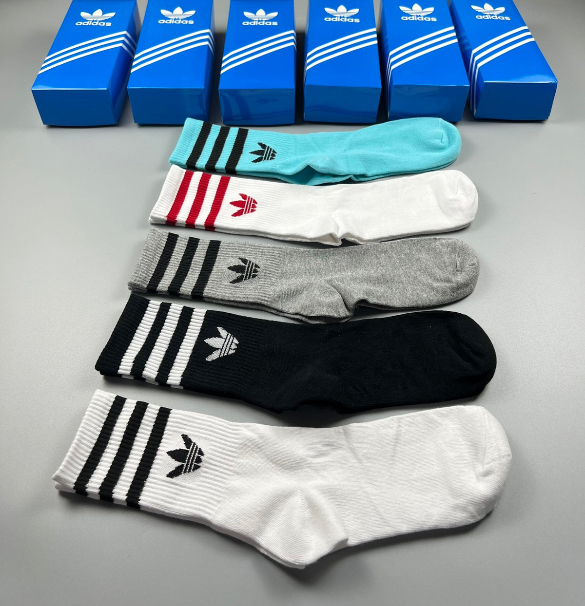 Adidas Cotton Visible Branded Cuff Or Emblem Details Crew Socks - 5-Pair Set