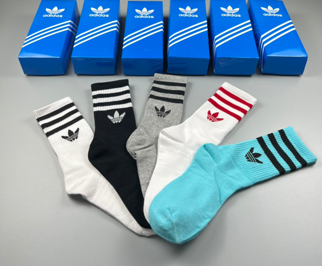 Adidas Cotton Visible Branded Cuff Or Emblem Details Crew Socks - 5-Pair Set