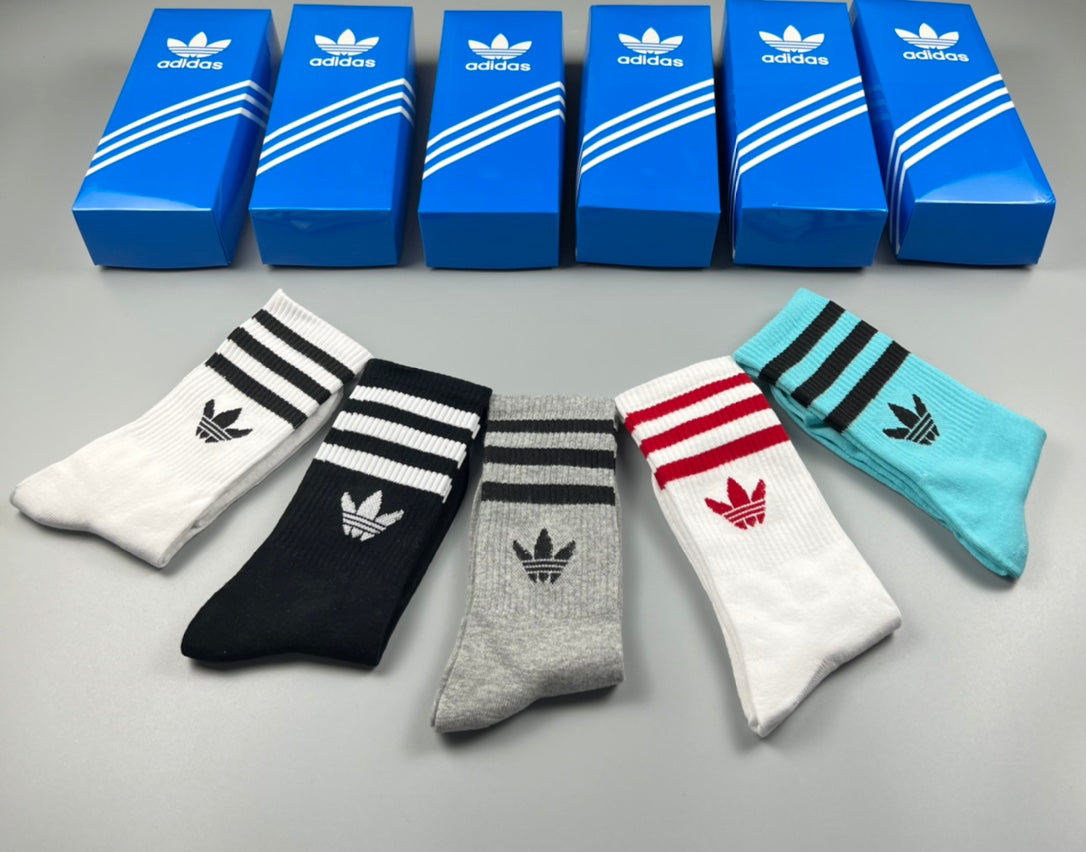 Adidas Cotton Visible Branded Cuff Or Emblem Details Crew Socks - 5-Pair Set
