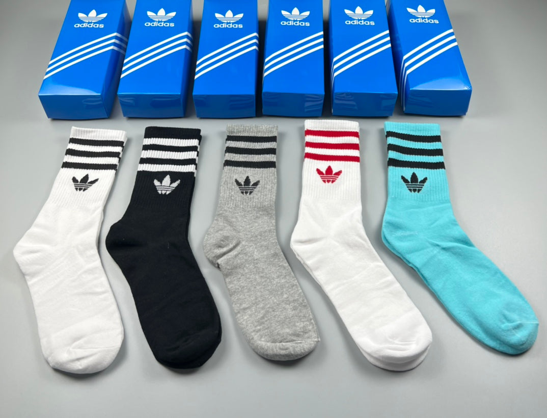 Adidas Cotton Visible Branded Cuff Or Emblem Details Crew Socks - 5-Pair Set