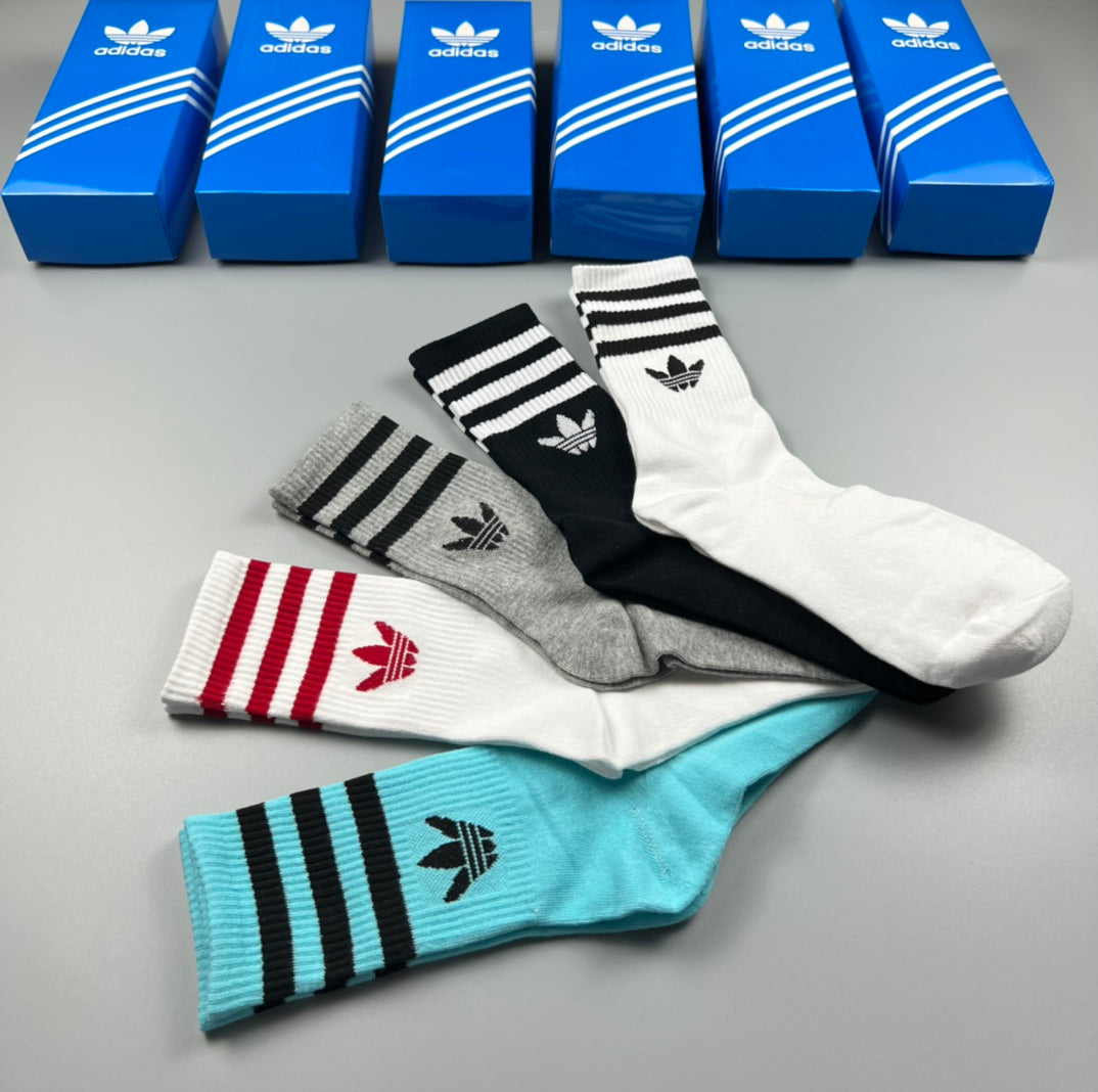 Adidas Cotton Visible Branded Cuff Or Emblem Details Crew Socks - 5-Pair Set