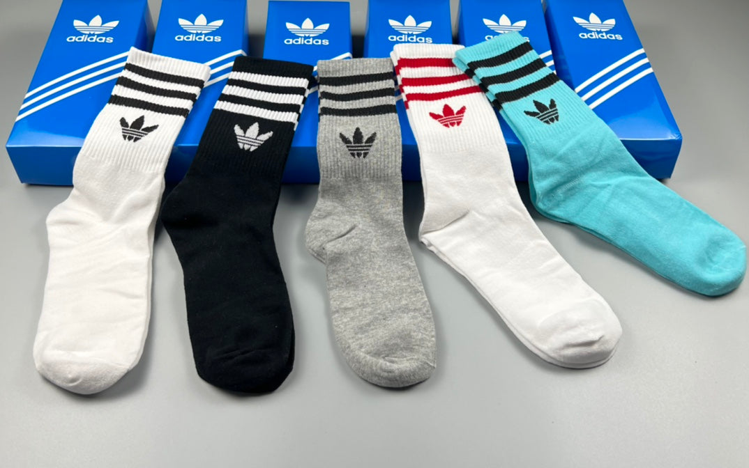 Adidas Cotton Visible Branded Cuff Or Emblem Details Crew Socks - 5-Pair Set