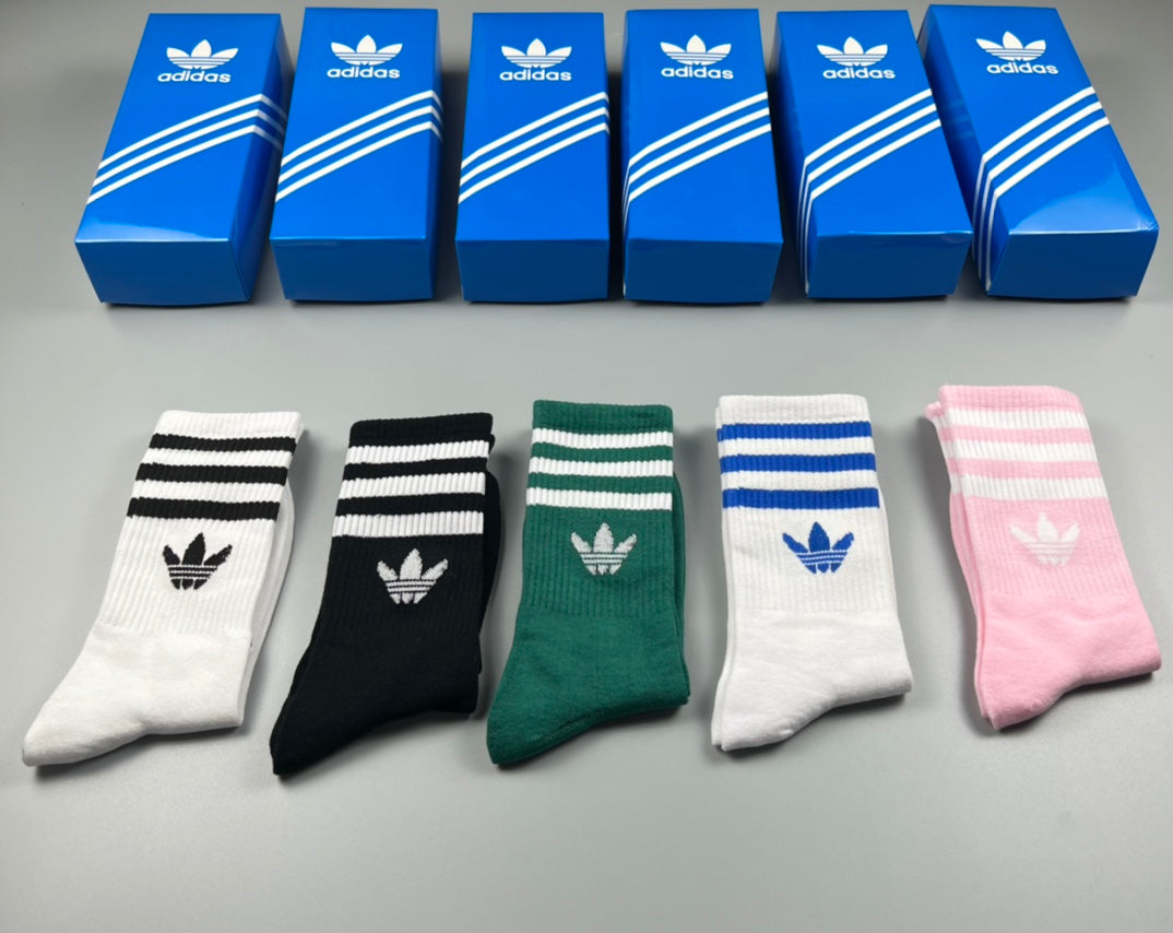 Adidas Cotton Visible Branded Cuff Or Emblem Details Crew Socks - 5-Pair Set