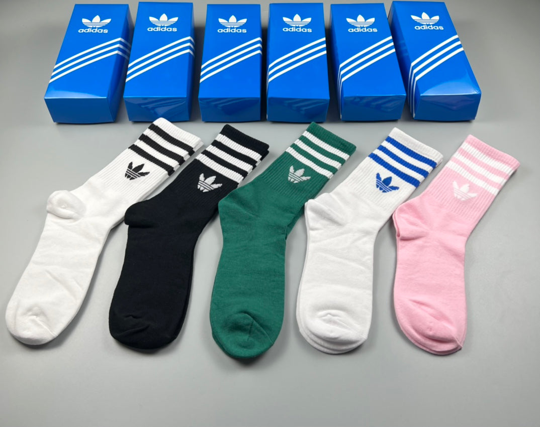 Adidas Cotton Visible Branded Cuff Or Emblem Details Crew Socks - 5-Pair Set