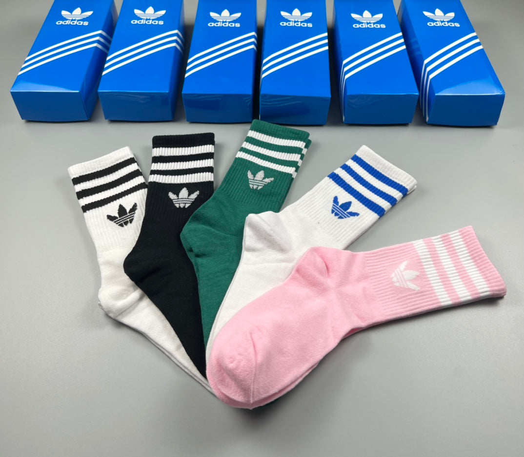 Adidas Cotton Visible Branded Cuff Or Emblem Details Crew Socks - 5-Pair Set