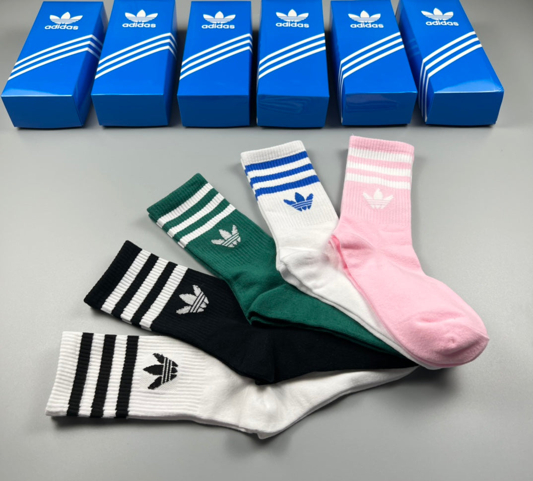 Adidas Cotton Visible Branded Cuff Or Emblem Details Crew Socks - 5-Pair Set