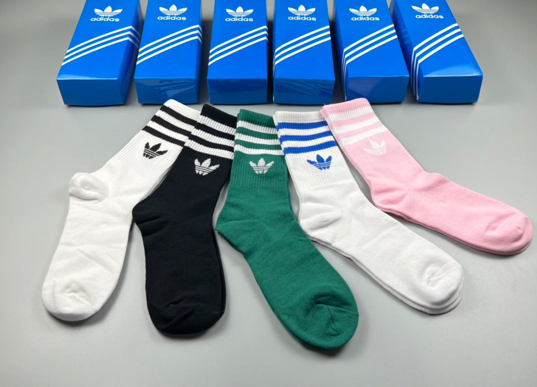 Adidas Cotton Visible Branded Cuff Or Emblem Details Crew Socks - 5-Pair Set