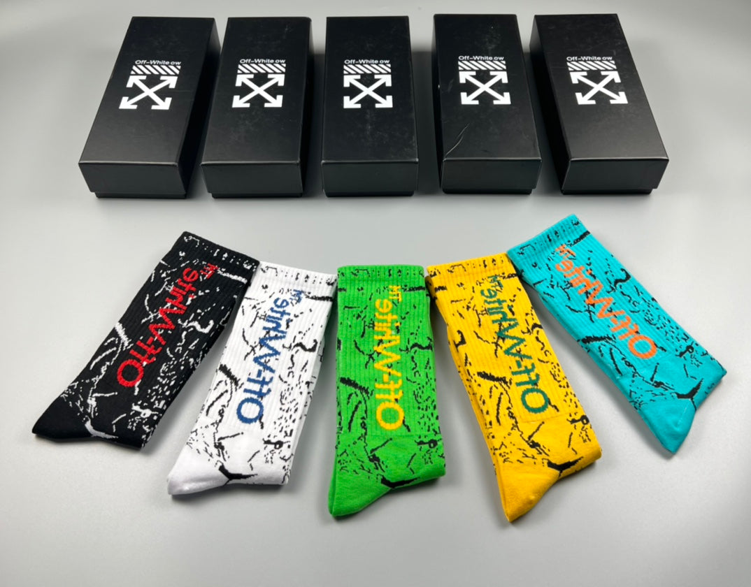 Off-White Cotton Crew Socks - 5-Pair Pack