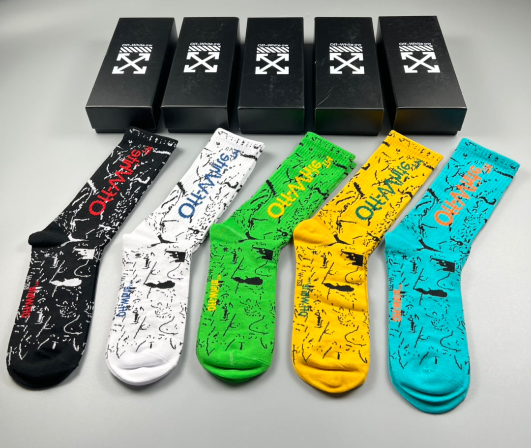 Off-White Cotton Crew Socks - 5-Pair Pack