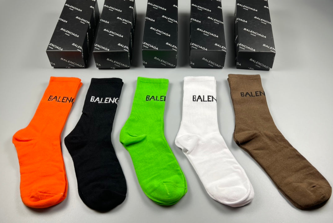 Balenciaga Contrast Wordmarks Crew Socks - 5-Pair Set