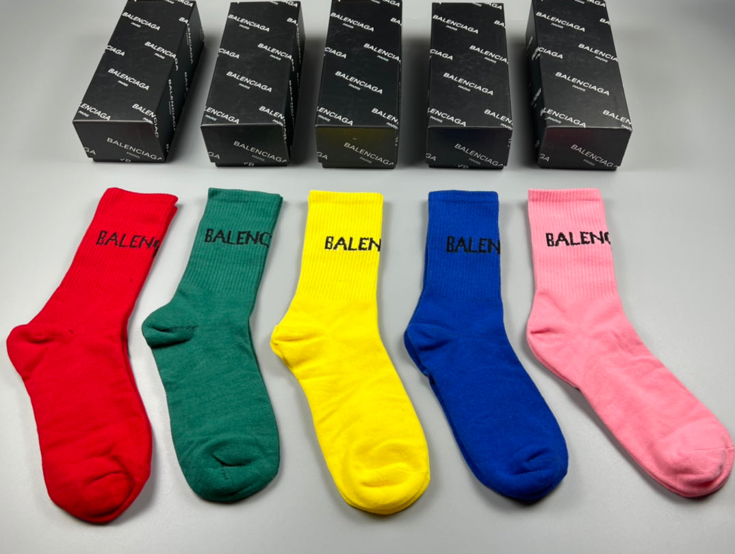 Balenciaga Contrast Wordmarks Crew Socks - 5-Pair Set