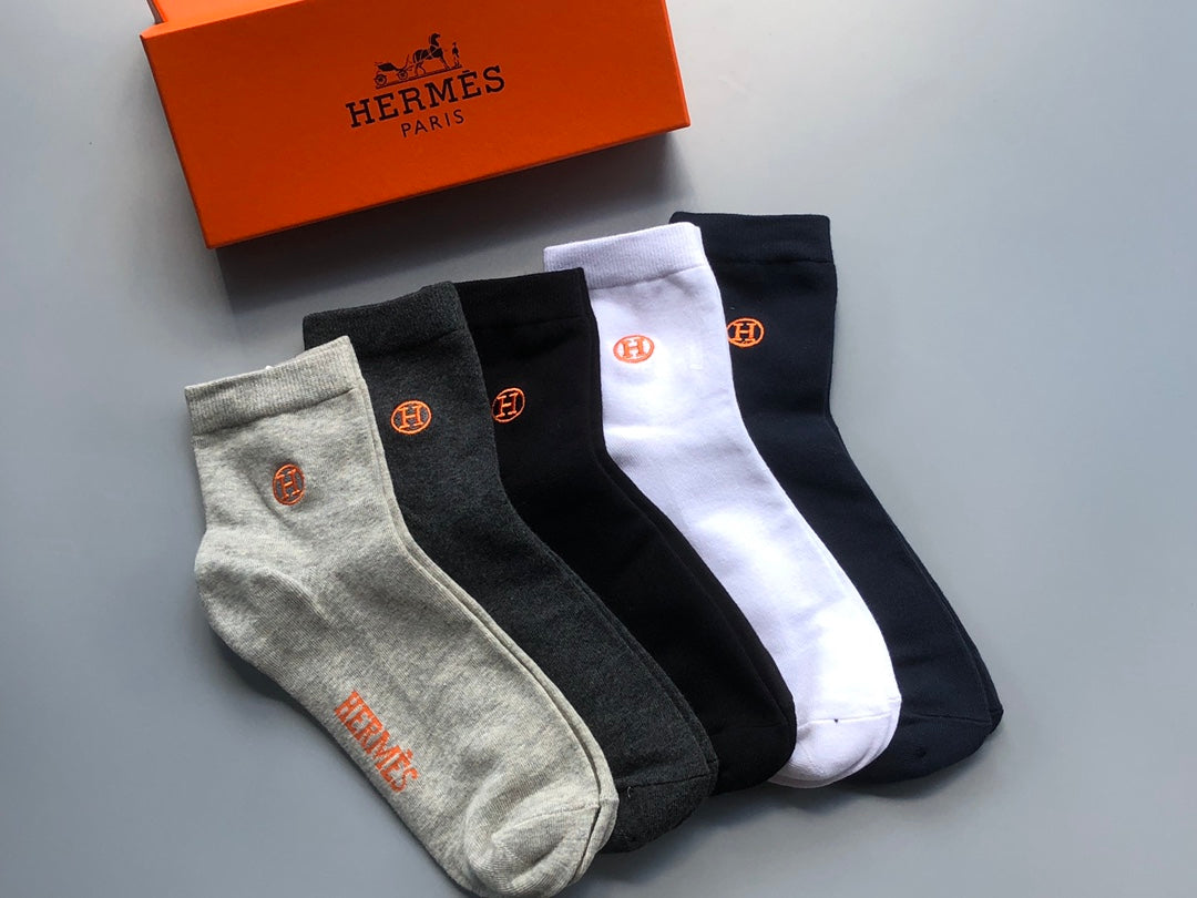 Hermes Equestrian-Inspired Details Crew Socks - 5-Pair Set