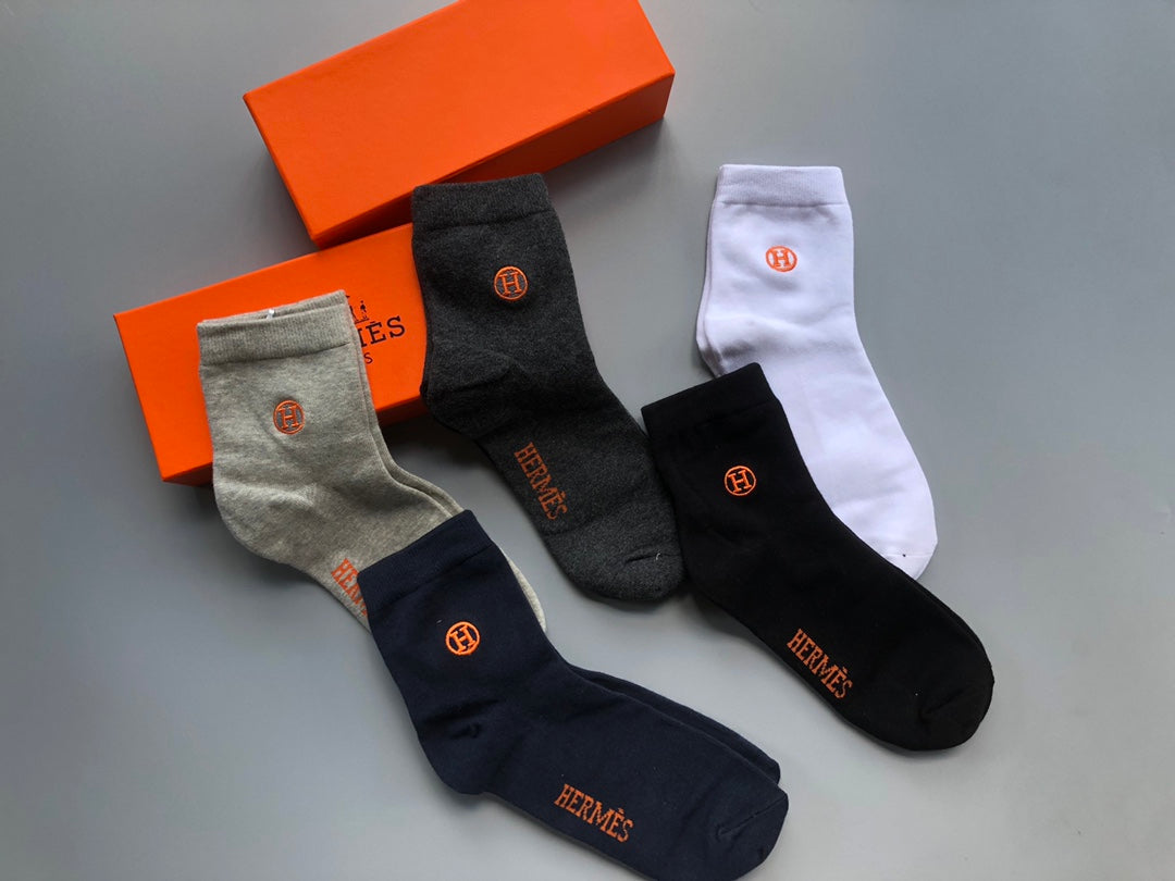 Hermes Small Circular Emblems Ankle Socks - 5-Pair Set