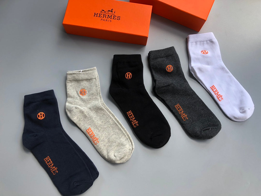 Hermes Small Circular Emblems Ankle Socks - 5-Pair Set