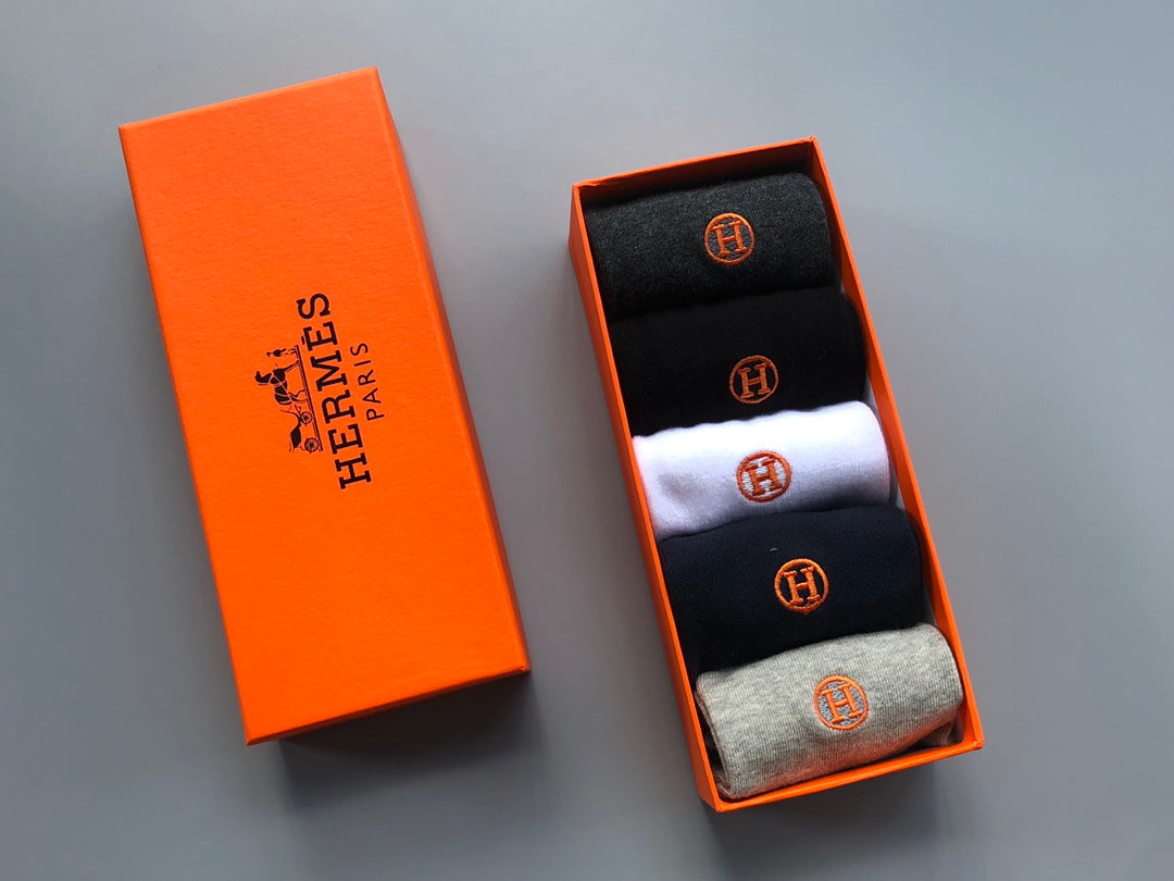 Hermes Equestrian-Inspired Details Crew Socks - 5-Pair Set