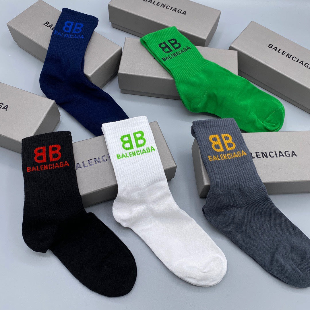 Balenciaga Mid-Calf Socks - Mixed Colour 5-Pair Box